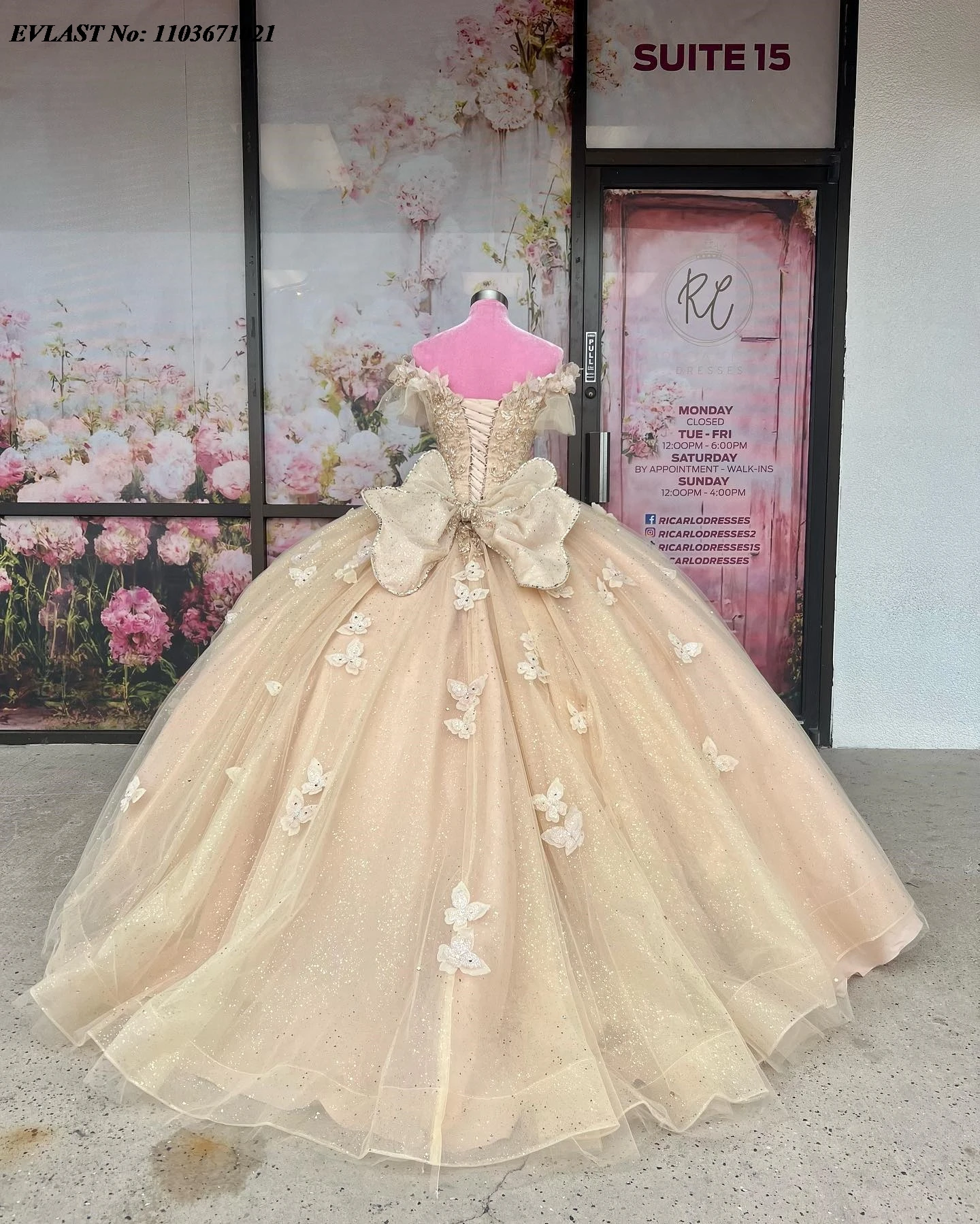 EVLAST-vestido De Quinceañera De champán mexicano, vestido De baile, apliques De mariposa 3D, corsé De lazo con cuentas, dulce 16, SQ371