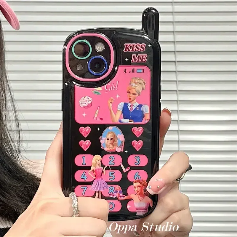 Cartoon Barbie Phone Case Anime Women's Fashion Silicone Iphone Protective Case Cute Girls Pink Anti-Fall Phone Case Kids Gift