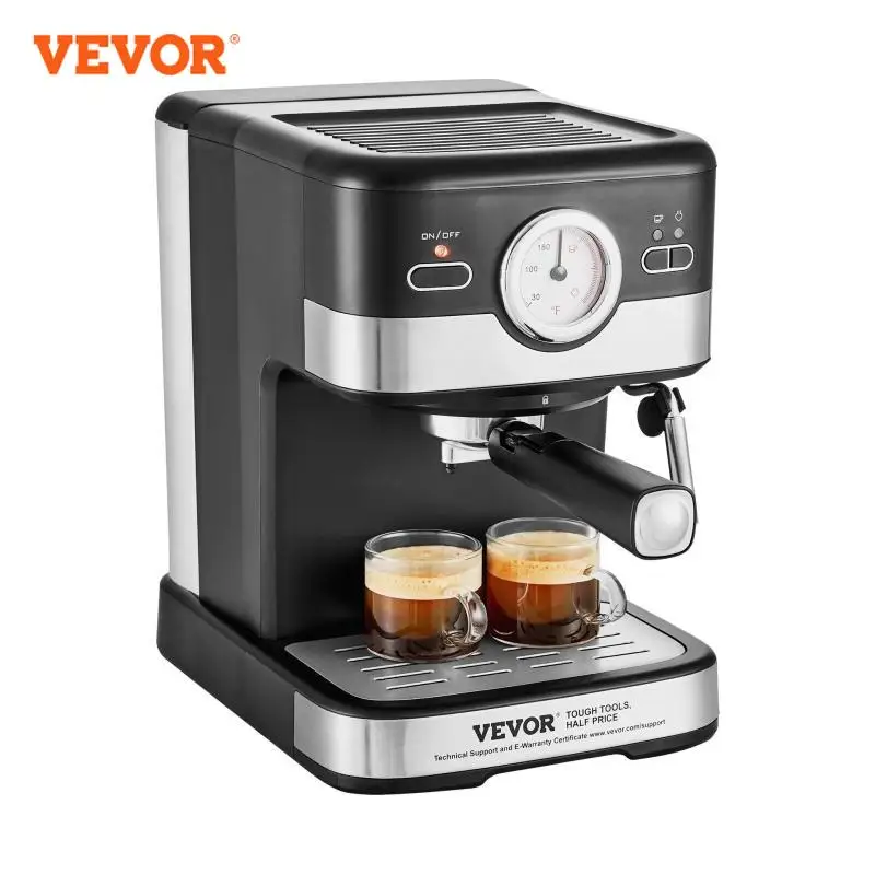 VEVOR Semi-Automatic Espresso Maker 15 Bar Espresso Machine with Milk Frother Steam Wand Professional Coffee Maker with Temp Gau