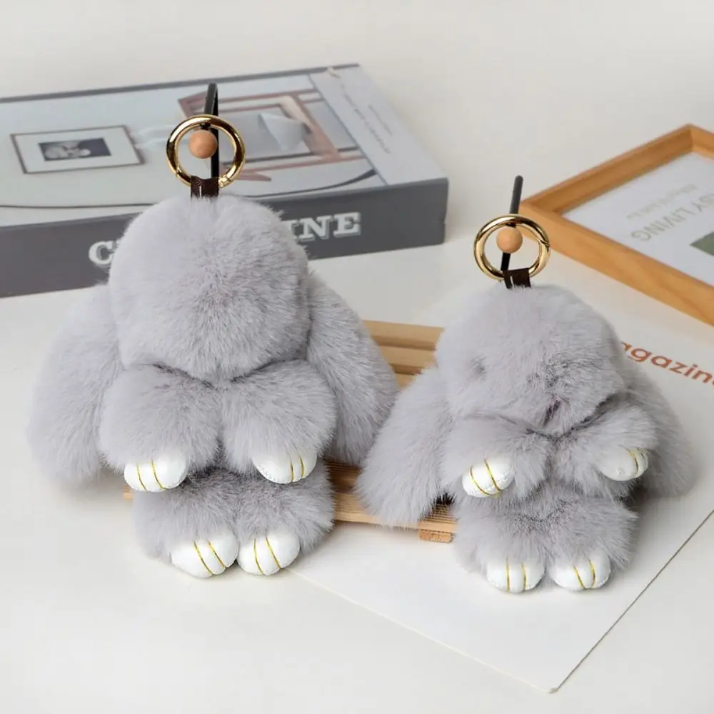 Soft Artificial Rabbit Fur Bunny Keychain Pompon Fluffy Pom Jewelry Trinket Bag Pendant Gifts