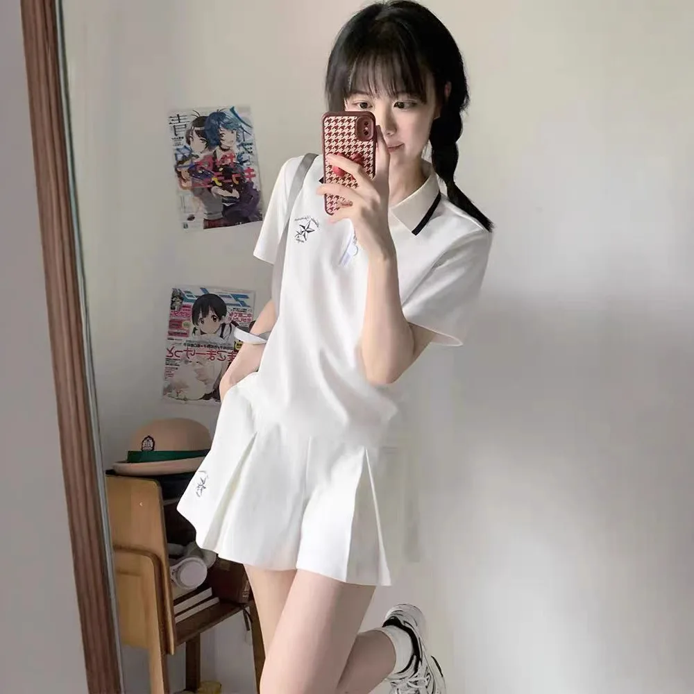 

Korean Fashion Sportswear Women's Set Short Sleeved Pants Skirt Casual Slimming Versatile Two-piece Set Trendy