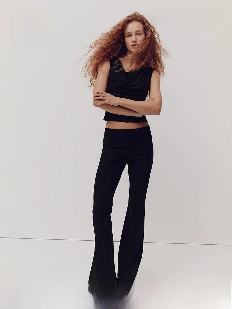 H&M Women's Summer Tailored Wide Leg Pants High Waist Straight Cut Formal Trousers Premium Quality Fashionable Design