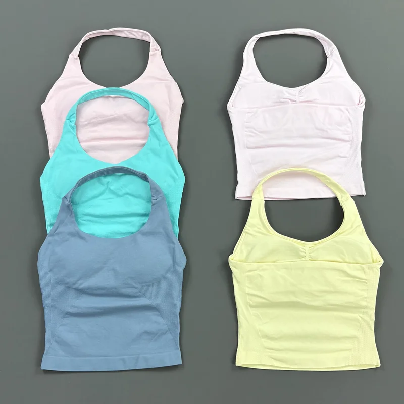 HISTELLO Impact Halter Top Women Gym Clothing Backless Seamless Sports Yoga Vest Running Fitness Workout Sleeveless Tank Top