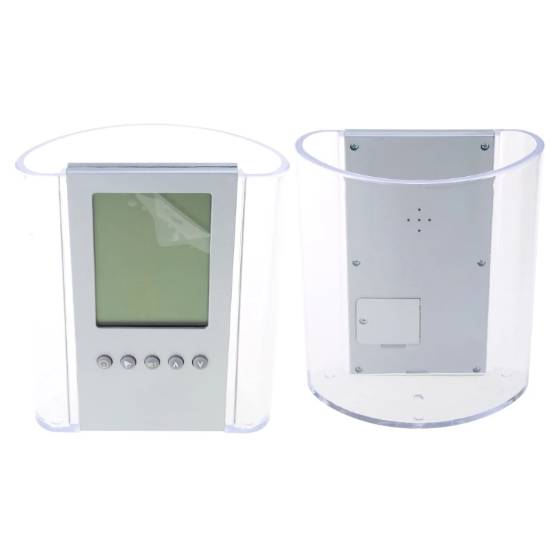 LCD Digital Alarm Meja Pensil Pena Pemegang Termometer Kalender