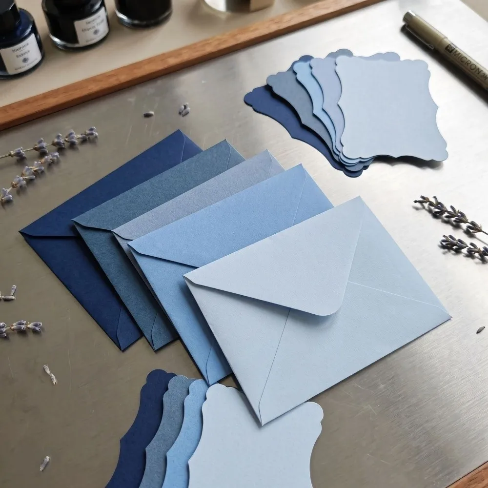 50Pcs Morandi Color Envelope Set Wave Edge Blank Interior Greeting Card With Envelope Greeting Card & Envelope