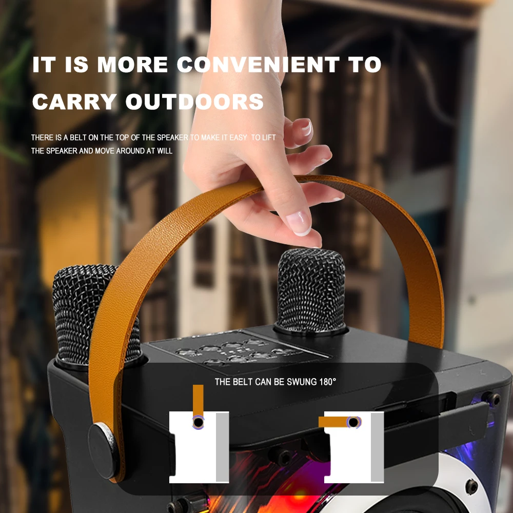 Máquina de Karaoke de Alta Potencia, Mini Altavoz Bluetooth y Juego de Micrófono, Efectos de Iluminación RGB, Subwoofer Estéreo, con Soporte para Teléfono