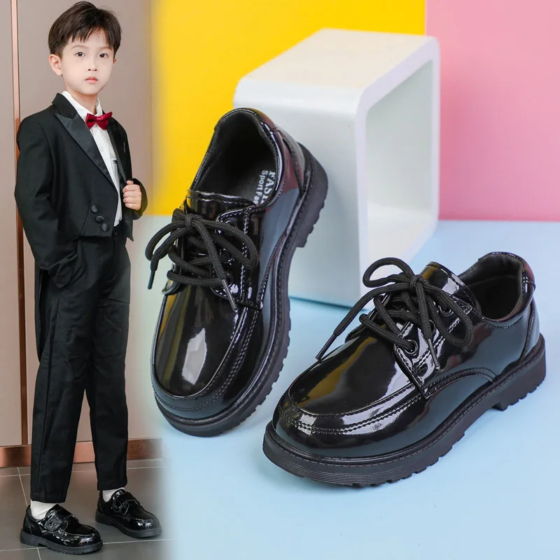 

Children School Uniform Shoes Black Matte Glossy Boys Performance Shoes Chic 2025 Spring Autumn Kids Formal Shoes Soft Bottom