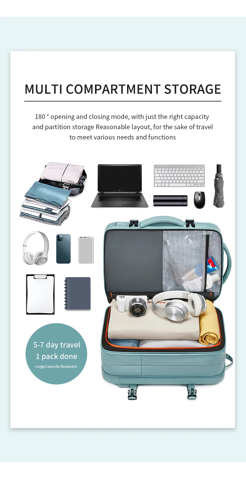 Reiserucksack für Männer, erweiterbar auf 39L, Wander- und Business-Laptop-Rucksack für Frauen, USB-Ladefunktion, 17 Zoll, wasserdichter Schulrucksack – Detail 5