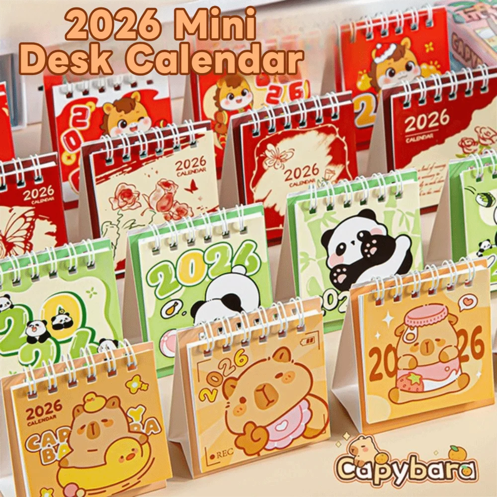 

Cartoon Capybara/Panda 2026 Desk Calendar Coil Desktop Decoration Mini Calendar Portable Daily Planner Office Back to School