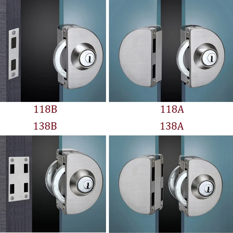 

Stainless Steel Entry Gate 10-12mm Glass Door Lock Locks W Key Swing and Sliding Door Round Design 4 Kinds