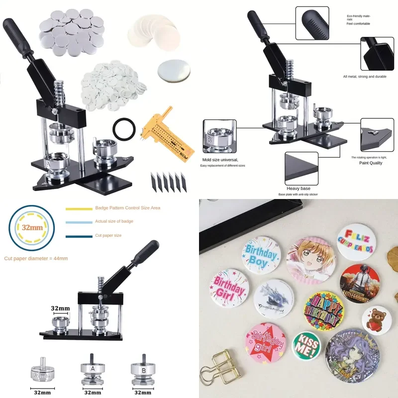2-1/4 Inch 58mm Badge Button Maker Machine Manual Grade 50mm Round Badge Machine Set Includes Badge Machine Cutter +