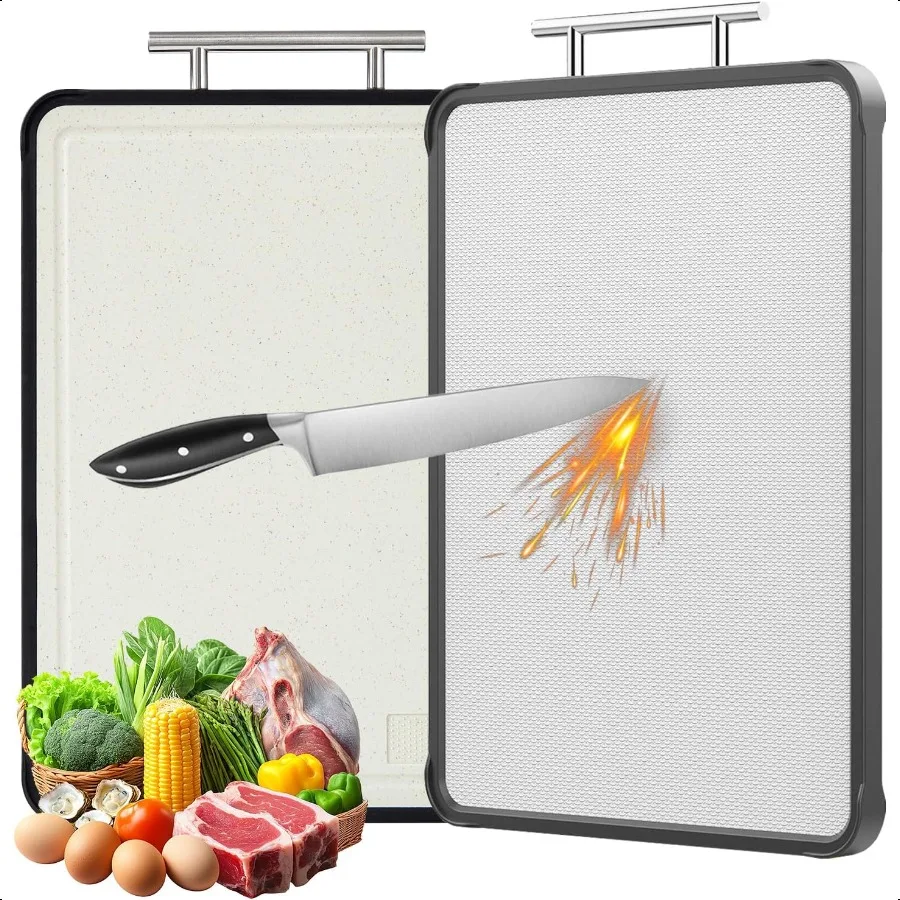 

Двусторонняя разделочная доска из нержавеющей стали 316, разделочная доска из пшеничной соломы для кухни, мяса, овощей, устойчивая к царапинам сетчатая конструкция