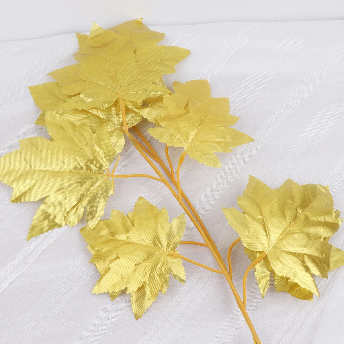 

5pcs Artificial Maple Leaves Branch Golden Faux Fall Foliage For Wedding Thanksgiving Diy Craft Garland Home Party Outdoor