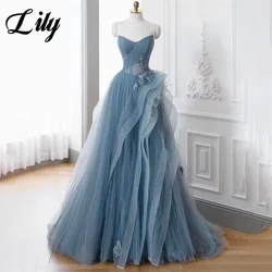 Lily Blue A Line Formal Dress Tiered Appliques Party Dresses V-Neck Pleats Off The Shoulder Special Occasion Dress robe soirée