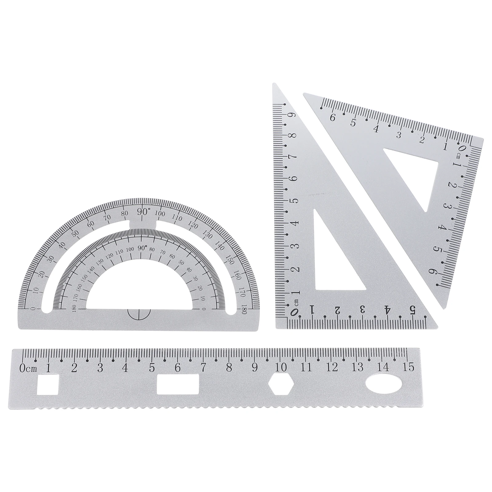 Metal Ruler Set Protractor Triangle Plate Semicircle Ruler School Use Portable Long Lasting Geometry Tools Stationery Set