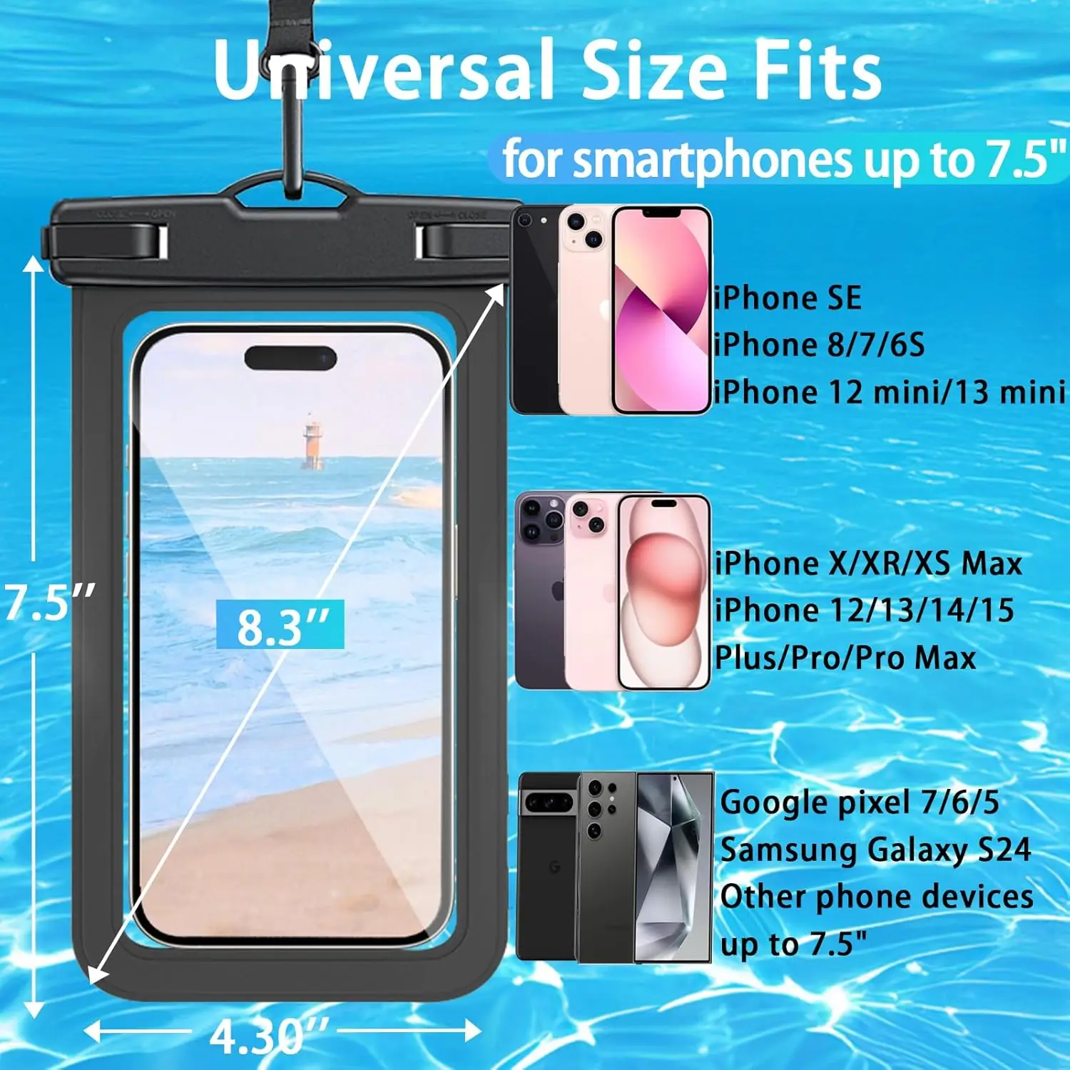 PVC Waterproof Phone Pouch with Neck Strap, Sensitive Touch Screen Cell Phone Bag for Swimming Drifting Events view 2