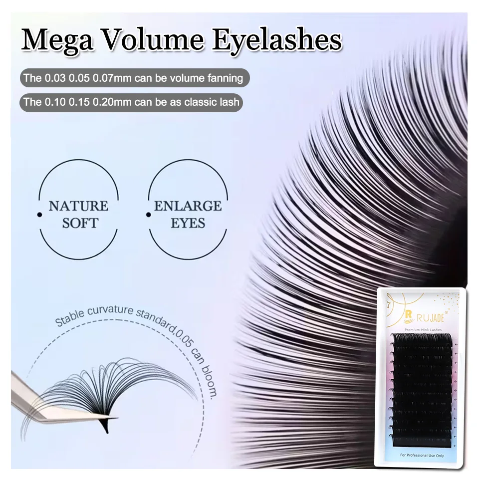 

RUJADE 0.03-0.20mm Regular Classic Eyelash Extensions Super Matte Black Soft Russian Volume Eyelashes Cashmere Eyelash Extension