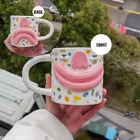 Korean Style Cute and Quirky Ceramic Mug Breakfast Coffee Milk Cup Funny Big Mouth Home Desktop Decor for Friends Drinkware Gift