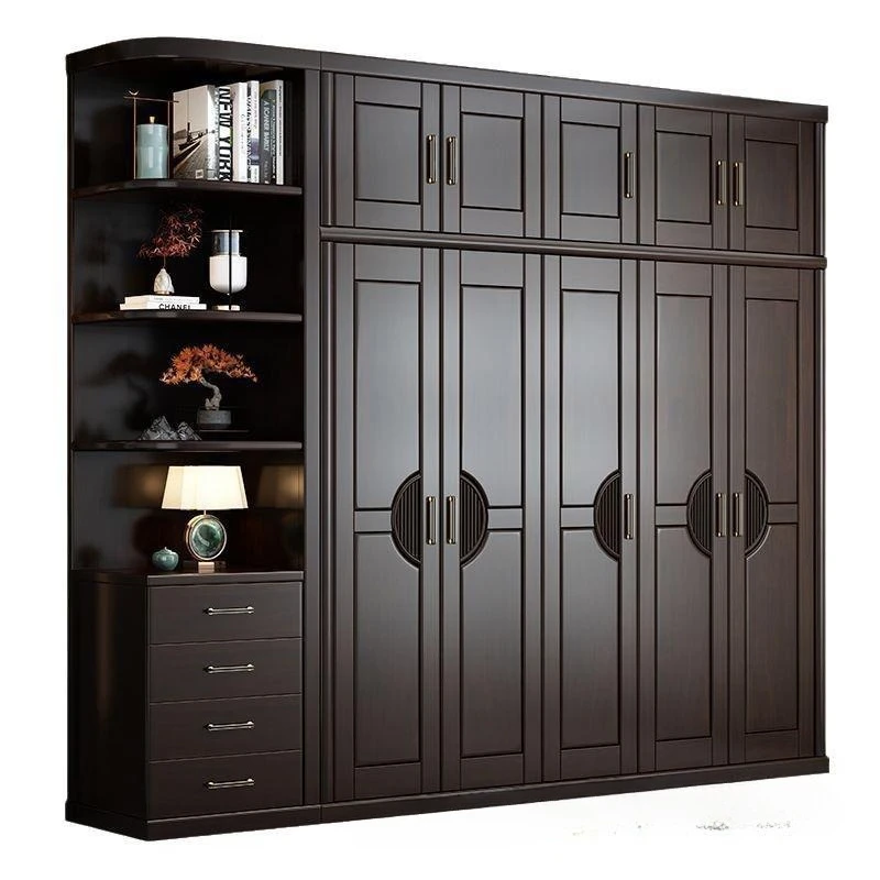 Solid wood wardrobe opposite the door, thickened and heightened master bedroom household large-capacity storage locker
