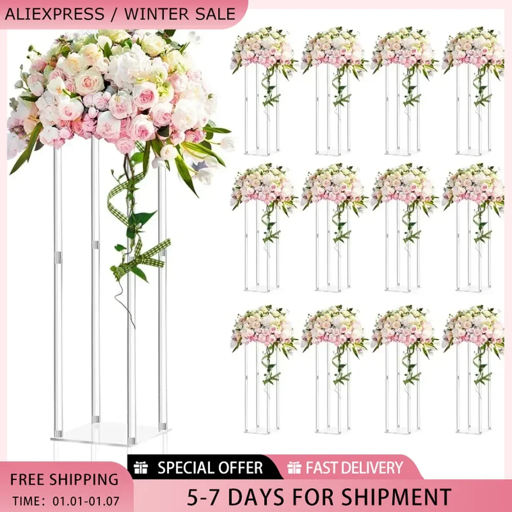 Tall Acrylic Vase 12 Pieces Wedding Centerpieces Clear Flower Home Decorations Room Decor Garden for Birthday Party Wedding