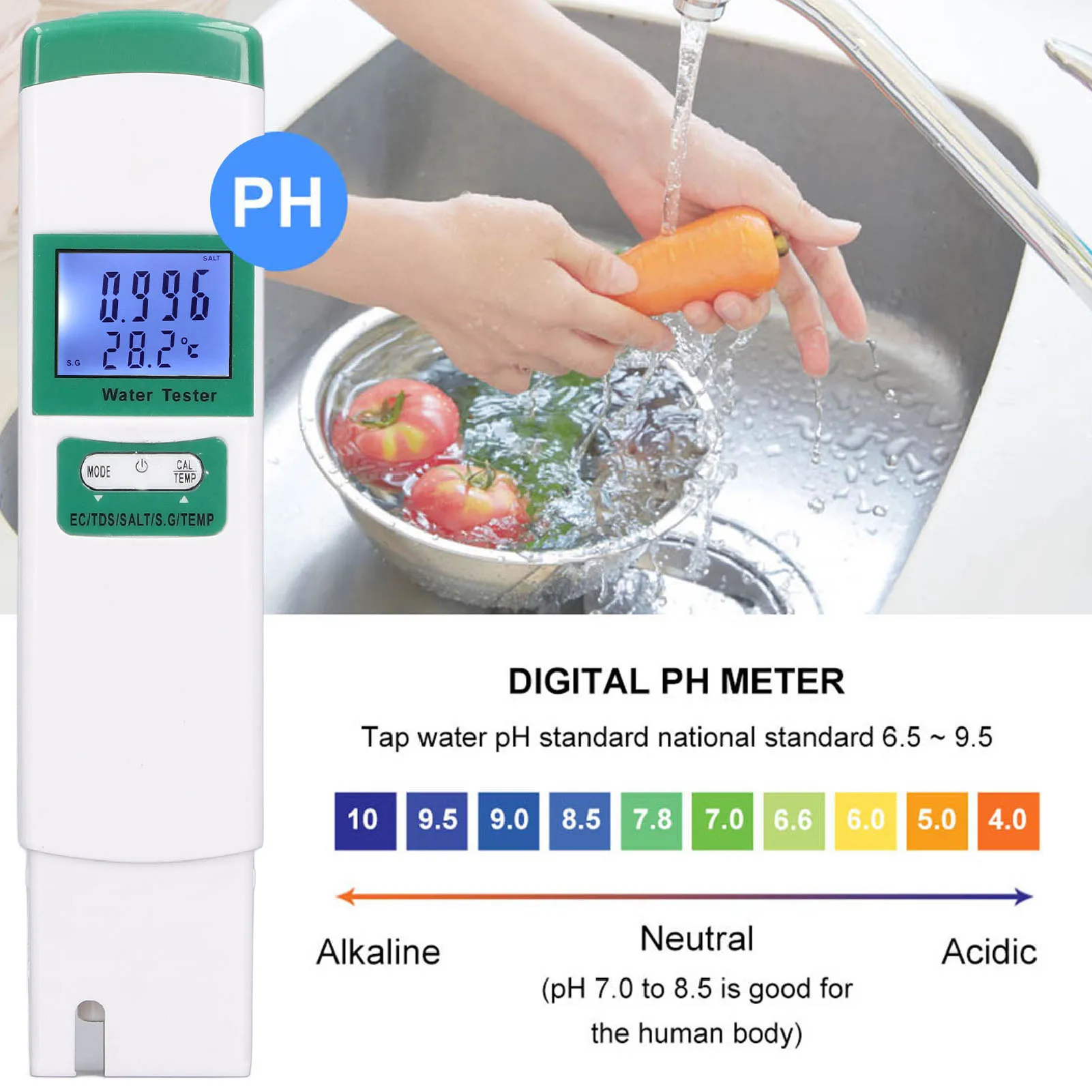 

Water Quality Tester 5 In 1 EC/TDS/SALT/S.G/Temperature Bluetooth Water Quality Detector For Planting