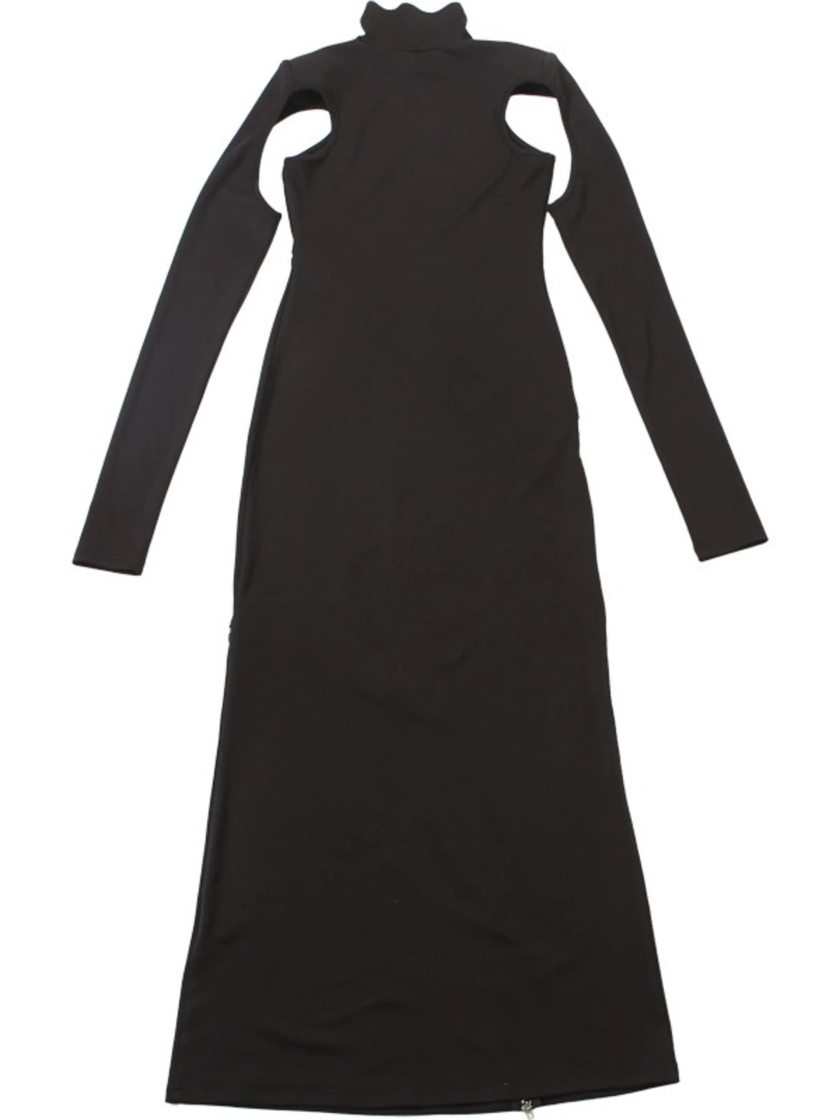 SsTss Sexy Zwarte Uitgesneden Lange Jurk Voor Vrouwen Mode Coltrui Lange Mouw Ritsen Decoratie Slim Fit Party Club Maxi Jurk