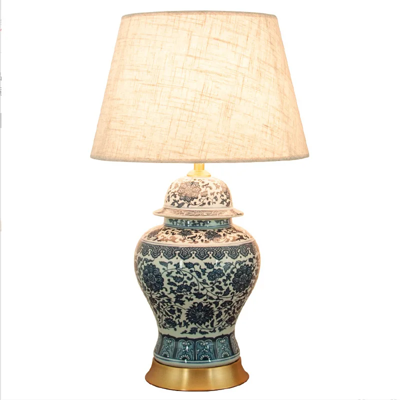 

New Chinese desk lamp, blue and white porcelain bedroom, retro classic Zen living room sofa coffee table lamp