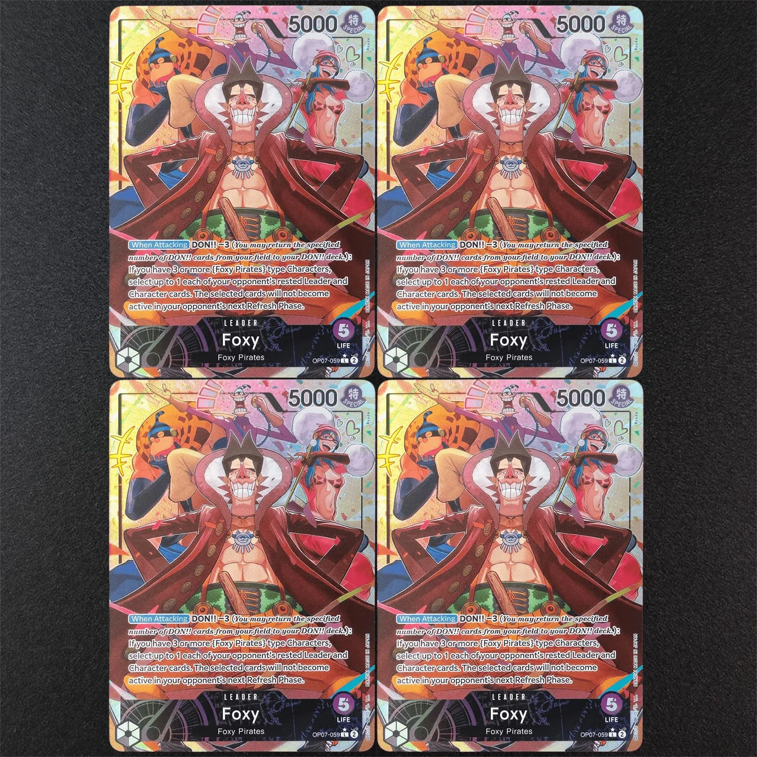 Selbstgemachter Proxy One Piece TCG Englisch OP07-059 Foxy Parallel SP Leader Lila Spielkarten-Sammlung Spielzeug