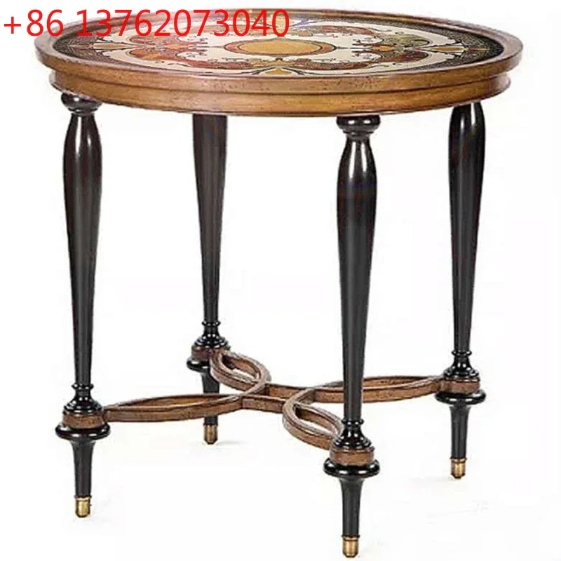 

C European-Style Living Room Side Table Glass Retro American Telephone Table Sofa Light Luxury Solid Wood Small round Side Table