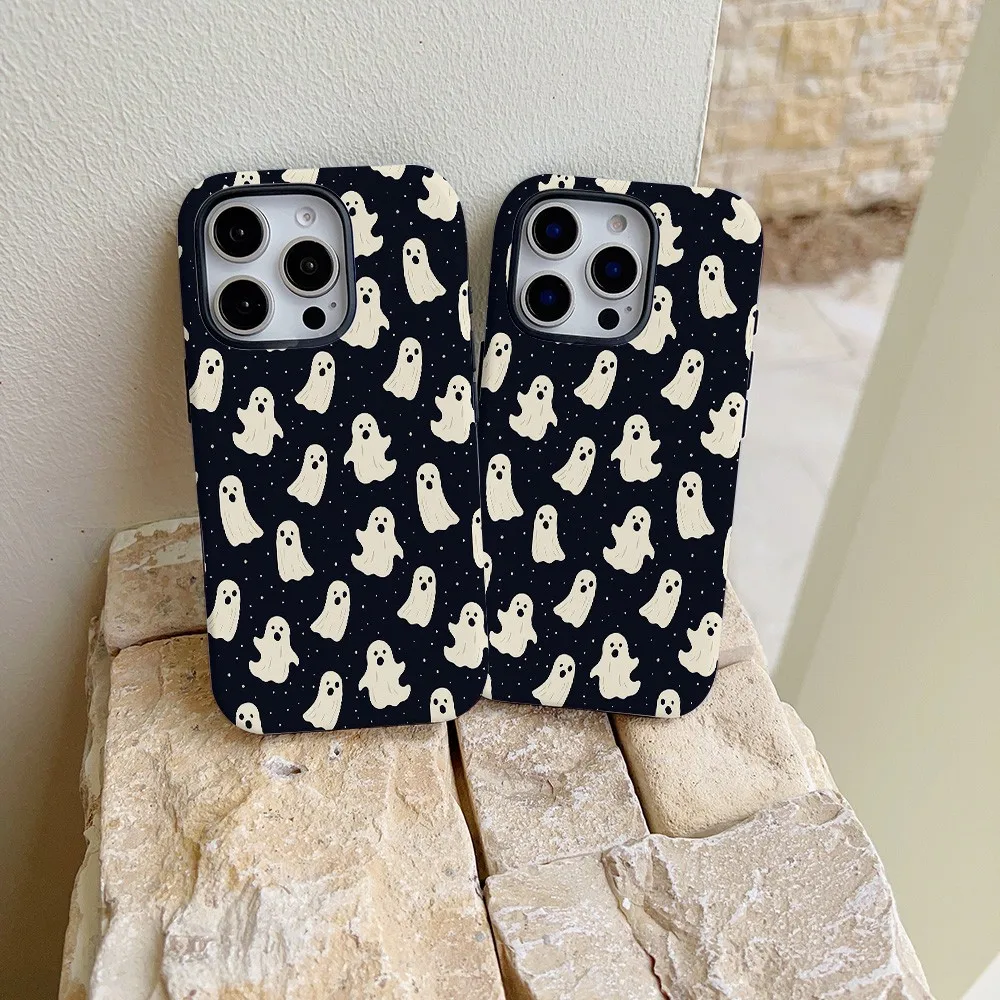 Cute Ghost Print Phone Case for Samsung Galaxy S22 S23 S24 S25 S26 FE Plus Ultra Edge 4G 5G Luxury Double-layer