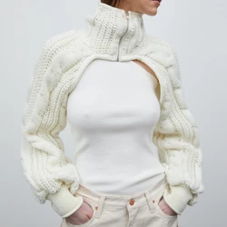 Dourbesty Chic Shrug Sweater For Women Long Sleeve Turtleneck Open Front Zipper Cardigan Knit Sweater Arm Warmer Cropped Tops