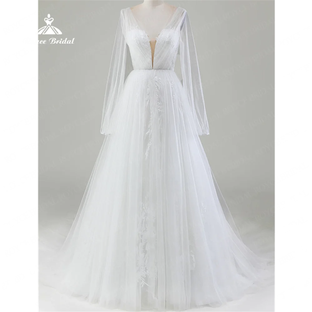 Roycebridal-Robe de Mariée Trapèze à Col en V et Manches sulf, Tenue Éducative en Dentelle, 2025