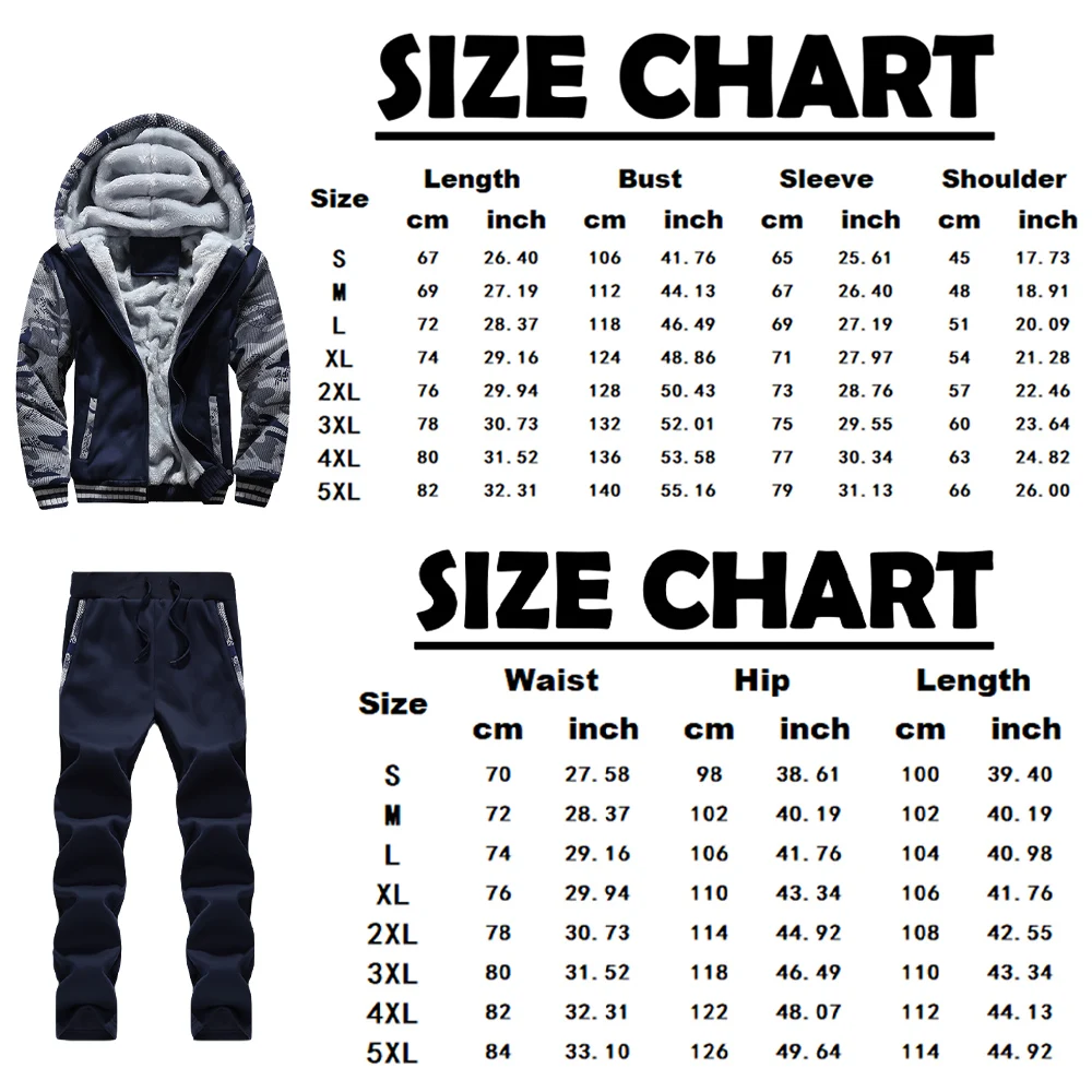 Männer Winter Trainingsanzug Sets Dicke Warme Jacke Zipper Mit Kapuze Sweatshirt Mantel + Hosen Marke Sportswear Casual Fleece Outwear Hoody – Detail 1