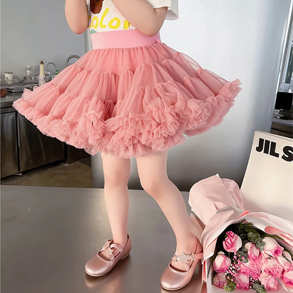 Summer New Girls' Half Skirt Pleated Mesh Matching Solid Color Skirt Princess Fashion Skirt Birthday Party Team Tutu Skirt Women