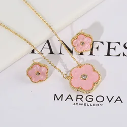 Clover New Design Flower Plant Pendant Necklace Earrings Jewelry Set Women's Stainless Steel Chain High Quality Luxury Bride