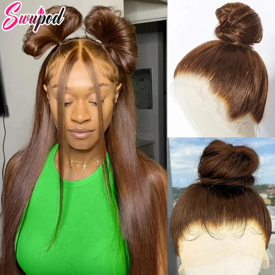 360 Full Lace 250% 13x6 HD Lace Frontal Wig 13x4 Frant Silky Straight Remy Human Hair Dark Chocolate Brown Glueless Pre Plucked