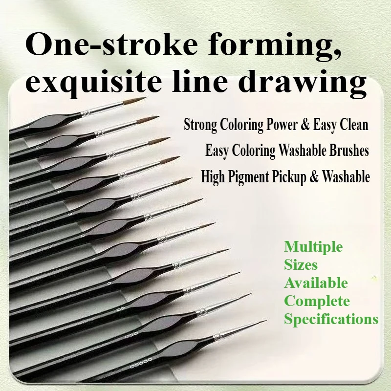 11PCS Black Sable Hair Fine Paint Brushes Set - Precision Liner Brushes for Nail Art Watercolor Acrylic Oil Painting Sketching
