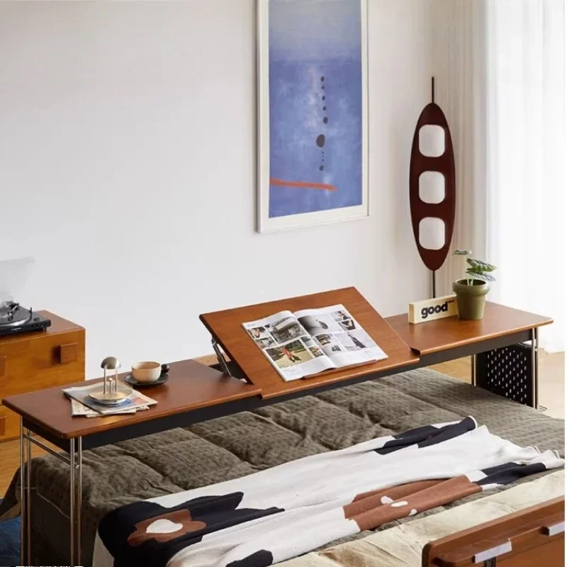 Bedroom solid wood bed desk Movable long table