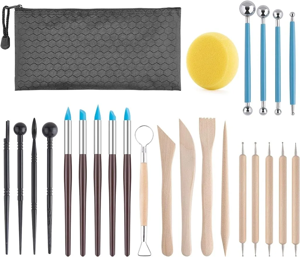 

25PCS Clay Molding Tools Polymer Ceramics Sculpting Tools Kits Clay Tool Set Pottery Craft Baking Dotting Modeling Accessories