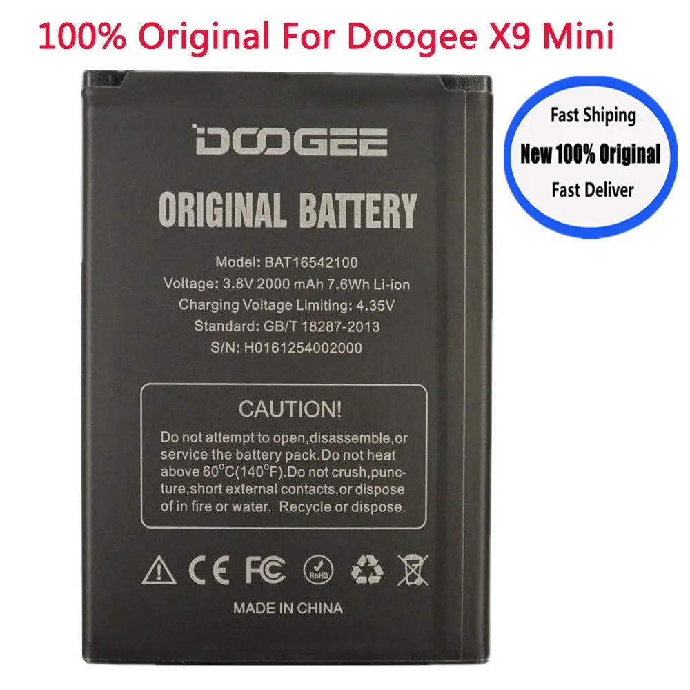 

2023 Years Orginal Battery For DOOGEE X9 Mini X9Mini BAT16542100 2000mAh Smart Phone Replacement Battery In Stock