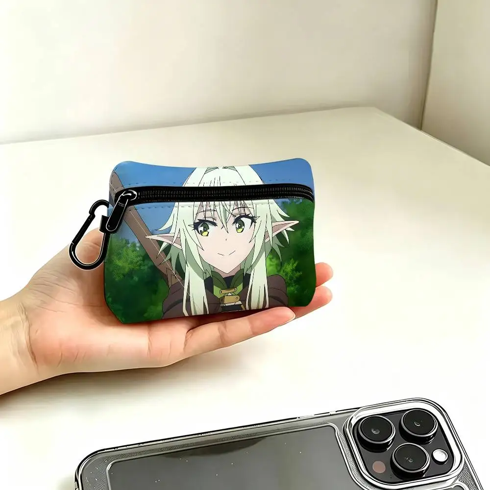1pc High Elf Archer Goblin Slayer Coin Purse With Carabiner Hook Portable Key Card Wallet Small Zipper Storage Pouch