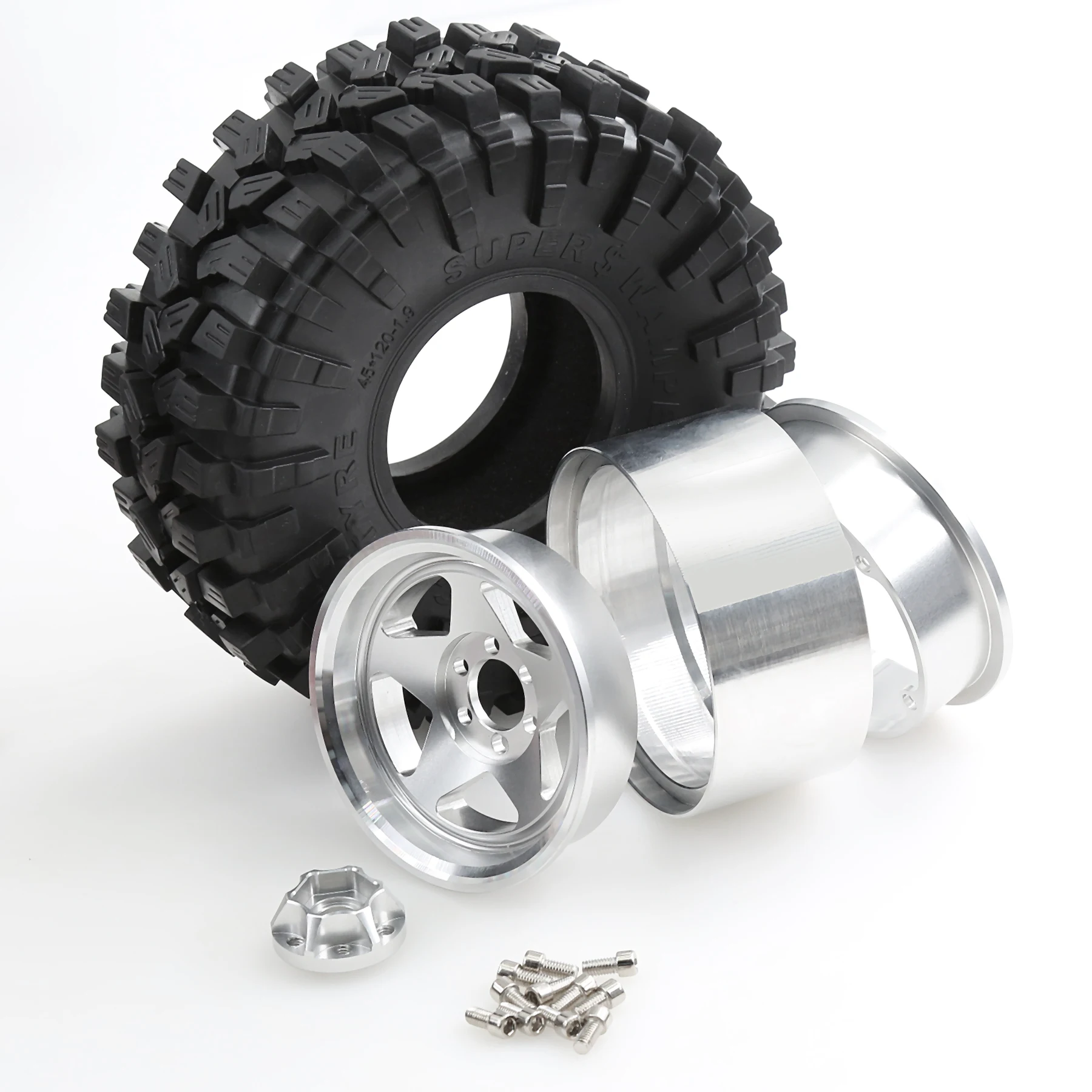 4PCS RC Aluminum 1.9 Beadlock Wheel Rims Tires  for 1/10 TRX4 TRX6 SCX10 SCX10 II 90046 SCX10 III AXI03007 Gen7/8 D90 VS4-10