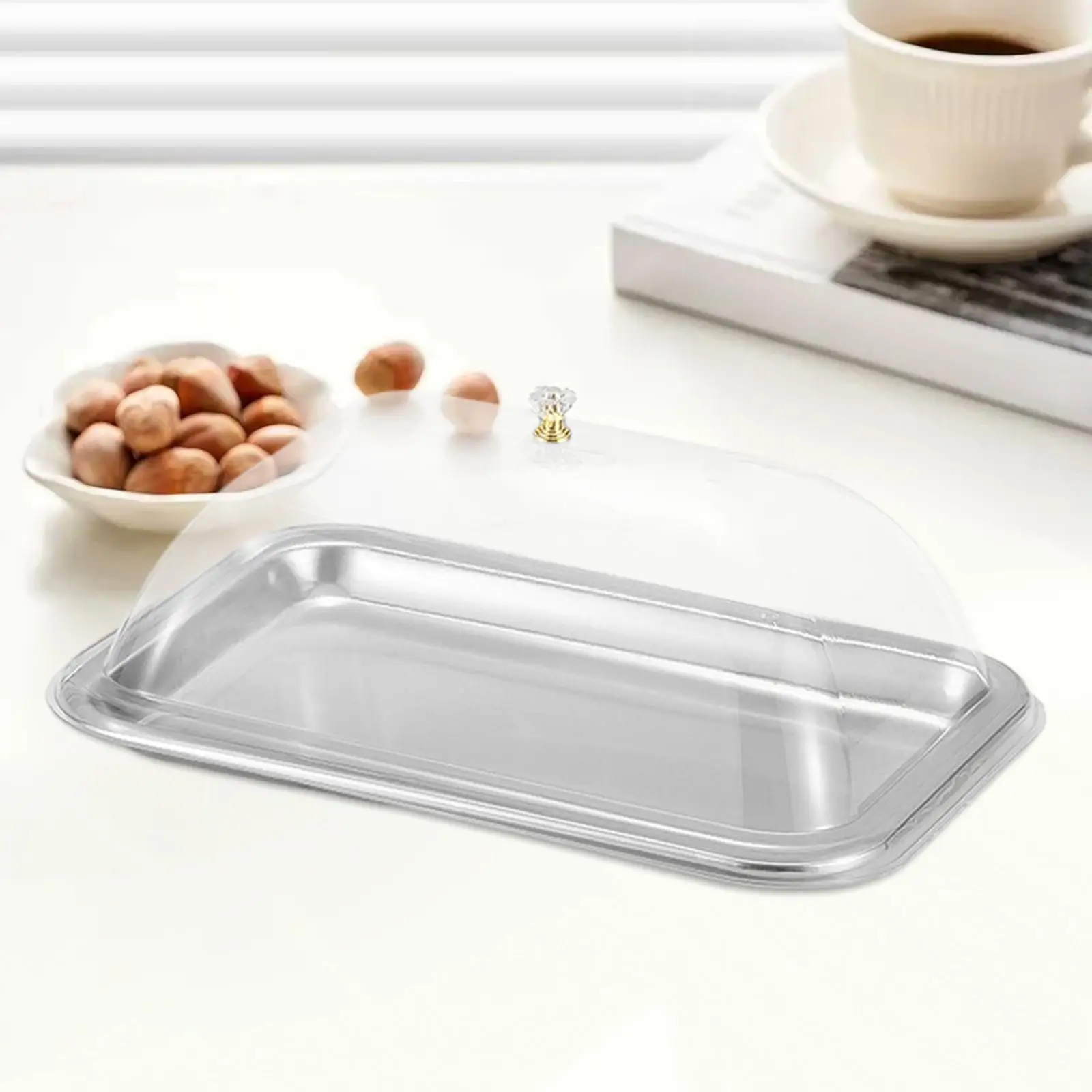 Rectangle Covered Food Tray Stainless Steel Serving Plate with Dustproof Lid for Catering Buffet Desserts and Party Snacks