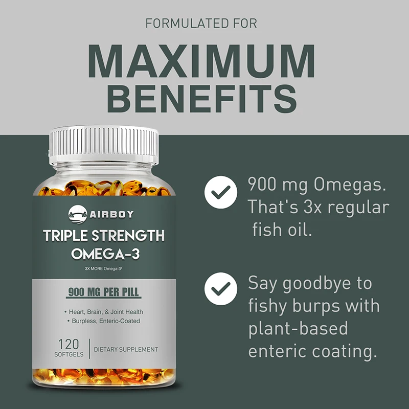 Omega-3 Fish Oil Capsules - Promotes Joint, Eye, Skin Health, Immune Support, Improves Memory and Cognition, Antioxidant