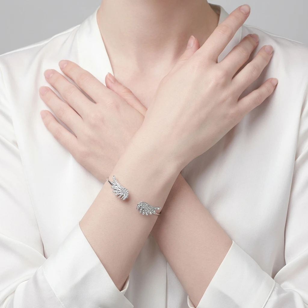Korean Fashion Jewelry Angel Wing Rhinestones Bracelet Personality Alloy Open Wings Bracelet Feather Bracelet Bracelets &bangles