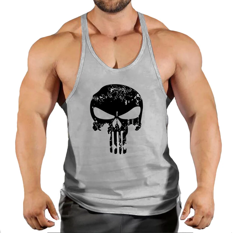 Summer Fitness Tank Top Men Bodybuilding New Skull Animal Gym Clothing Fitness Men Shirt Slim Fit Vests Cotton Singlets Muscle