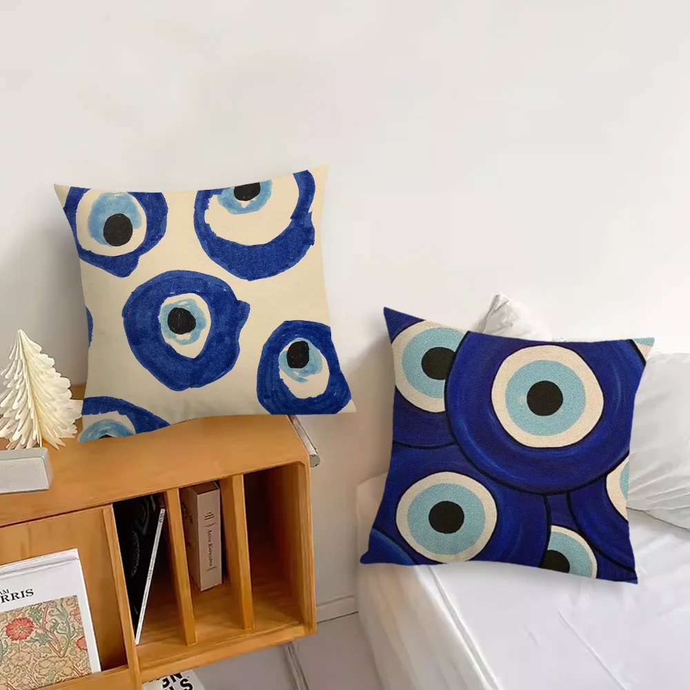 Turkish Lucky Blue Evil Eye Pillow Case For Sofa Bedroom Living Room Office Bedside Table Backrest Cushion Printing Square