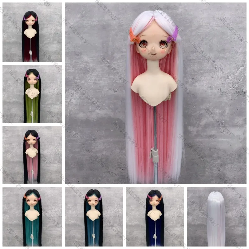 BJD Collocation 1/3&1/4&1/6 Double Tone Color Wig SD Doll High Temperature Silk Headgear Girl DIY Makeup Accessories Supplies