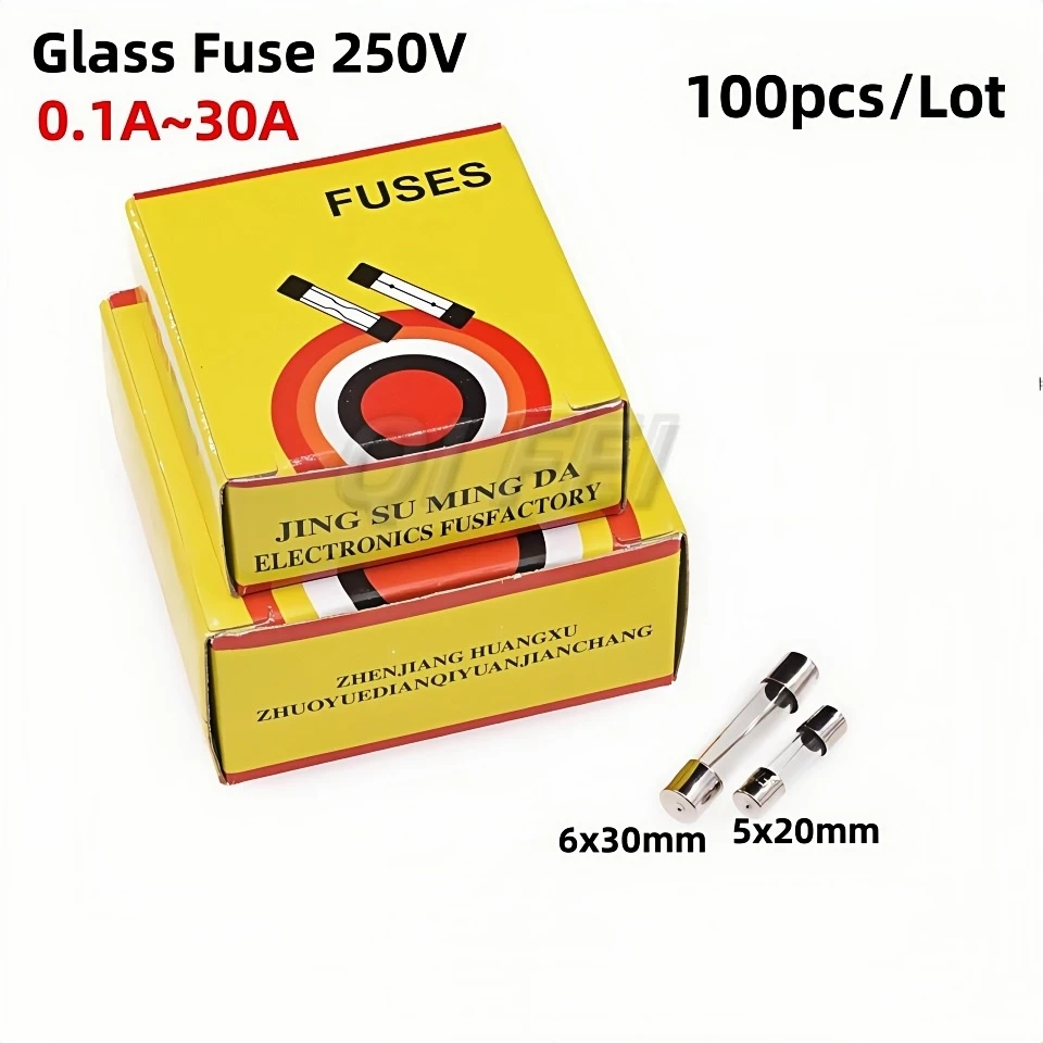 

Glass Tube Fuse 5x20MM 6X30mm 0.1A 0.2A 0.5A 1A 1.5A 2A 3A 4A 5A 6A 7A 8A 10A 12A 15A 20A 30A 250V Fast Blow Fusibles 5*20 6*30