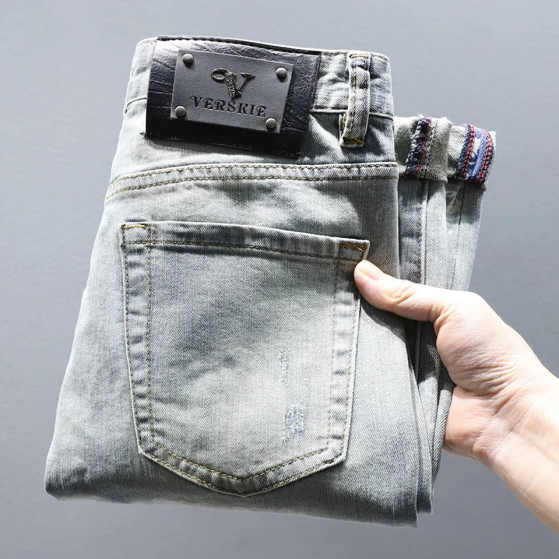 2024 New Fashion Light Luxury Men's Jeans with 3D Print Versatile Trendy Slim Fit Casual Skinny Long Pants